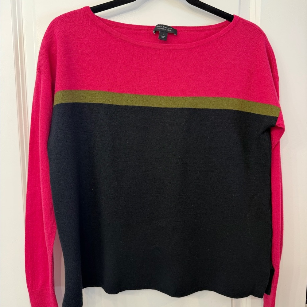 Ann Taylor Merino Wool Colorblock Sweater